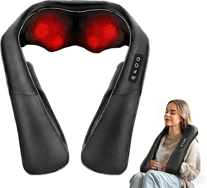 ELEHOT-Store Masajeador de Cuello y Hombros con Calor, 4D Shiatsu Masajeador Cervical y Espalda, Intensidad Ajustable, para Relajación en Casa, Oficina - Regalos Mujeres y Hombres