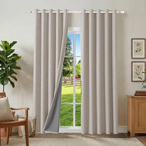 Runyéla 100% Cortinas Opacas Lino Termicas para Dormitorio y Salon 2 Piezas