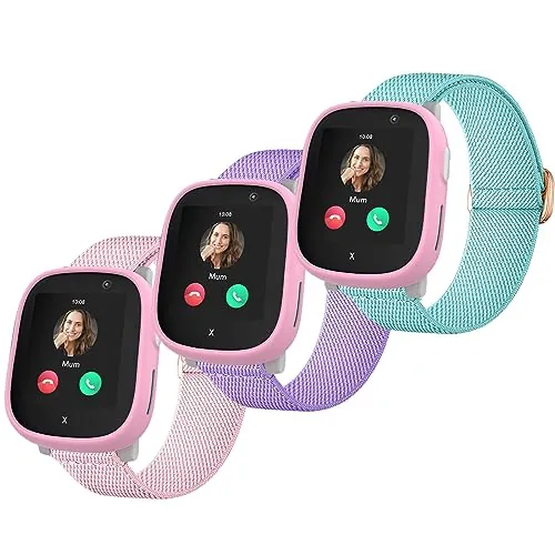 Polyjoy 3 pulseras de nailon para niños compatibles con Xplora X6 Play/Pro/Gen 2, banda de repuesto suave y elástica para niñas y niños, color rosa, morado y azul agua