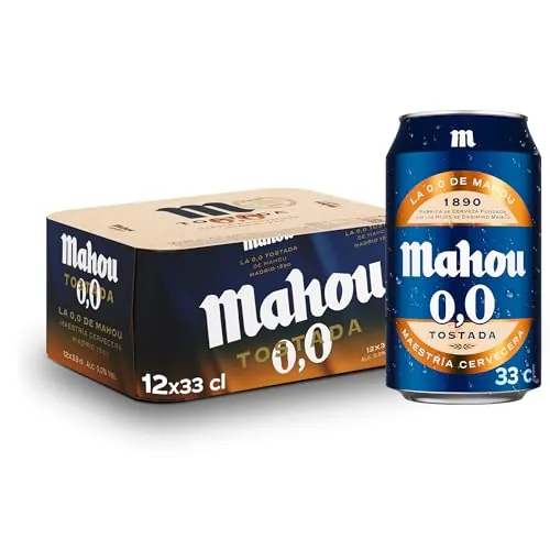 Mahou 0,0 Tostada, Cerveza Lager Sin Alcohol, Pack 12 Latas x 33cl