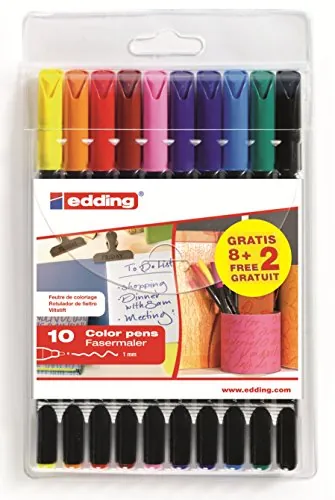 Edding 1200-8+2 - Bolsa con 8 rotuladores + 2 de regalo - Punta Fina 1 mm