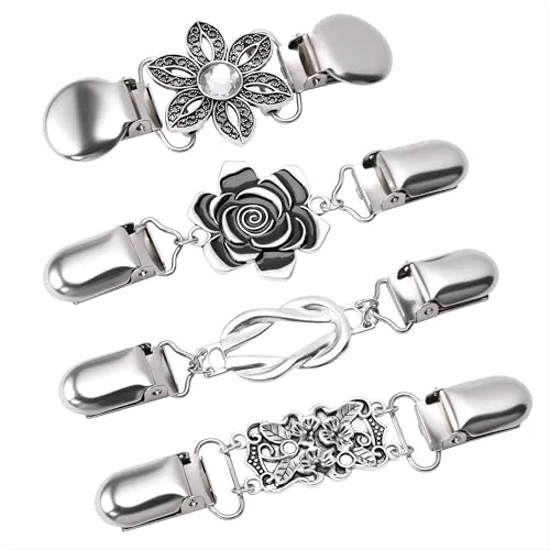 Clips de Cardigan Vintage de Suéter Clips Retro de Chal Buckle Cárdigan Clasp para Decoración de Ropa de Mujeres Chicas para Jerséis Mantos Bufandas 4 Piezas