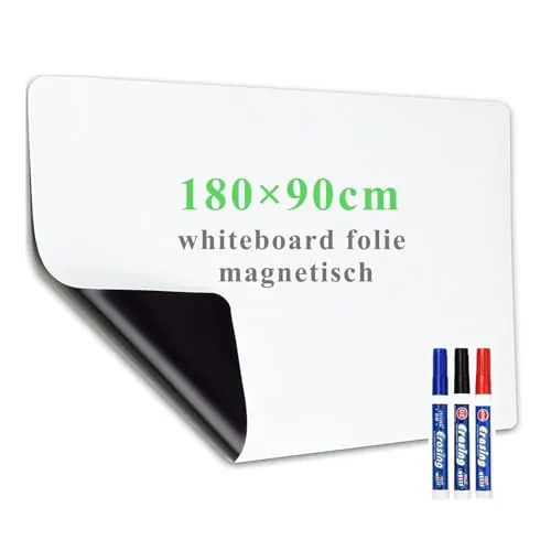 Lyzzxi Rollo Pizarra Blanca Magnética, 90x180cm Papel Pizarra Adhesiva Pared, incluye Rotuladores y Borrador Magnetica, Para Escribir en Superficies Lisas en la Escuelas, Oficinas