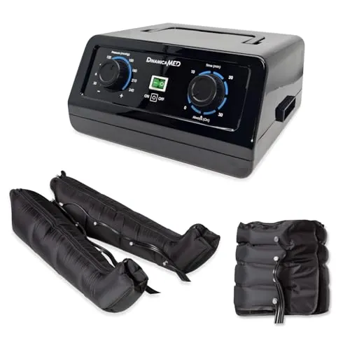 Dinamicamed ® Presoterapia Profesional para Casa Completo - Maquina Presoterapia Masaje Piernas 4 Cámaras de Aire con 2 Perneras XL y Cinta para el Abdomen