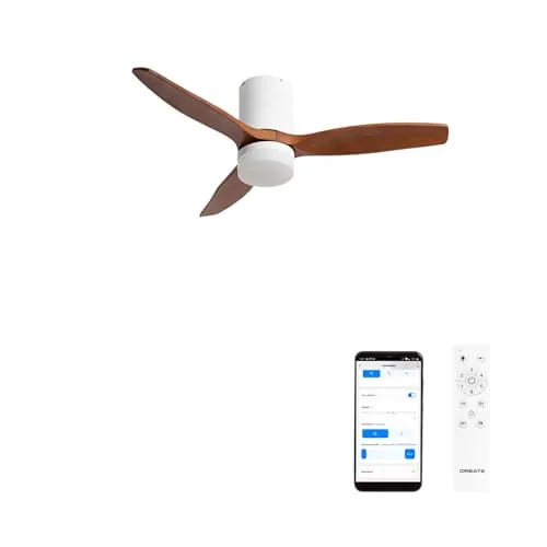 CREATE / WINDCALM S/Ventilador de techo ABS con luz blanco aspas efecto madera oscura con Wifi y mando / 40W, Temporizador, Ø112 cm, 3 temperaturas de luz, función verano-invierno
