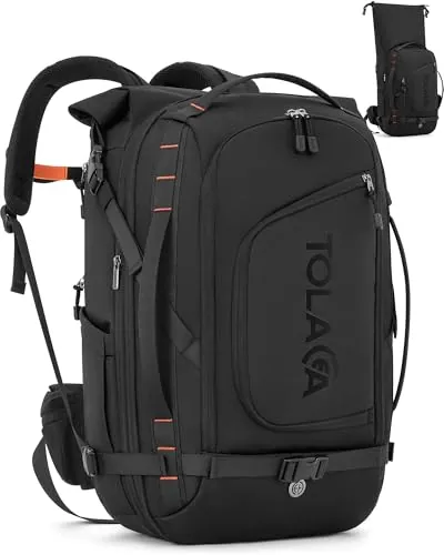 Tolaccea Mochila de Viaje Expandible 40L-55L, Mochila Viaje Cabina Avion TSA, Mochila Grande para Portátil 17,3", Travel Backpack Impermeable para Hombre Mujer, Senderismo y Acampada