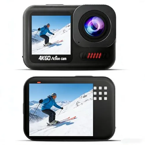 Cámara Deportiva con Pantalla táctil 4K60FPS.Cámara de acción de 64 MP con 64 GB.15M Cámara Subacuática. EIS-170° Camara Acción con Control Remoto,Zoom 8X -WiFi-2 * 1350 mAh Múltiples Accesorios.