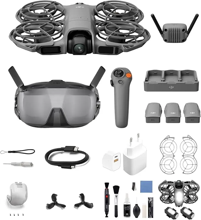 Pack DJI Neo 2 Motion: Dron 4K FPV para Principiantes con RC Motion 3, Goggles N3, 3 Baterías + Bundle 2 (Incluye Luz Estroboscópica, Adaptador y Set de Limpieza)