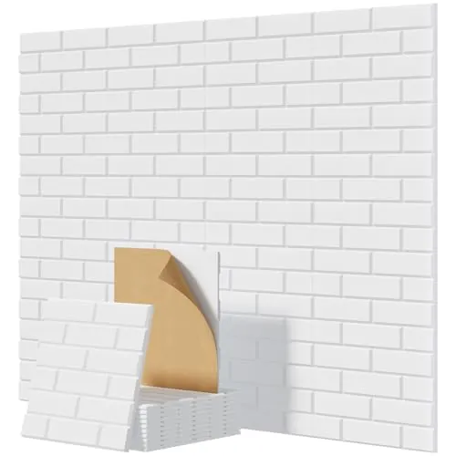TONOR Lote de 12 paneles Acústicos con Forma de Ladrillo, 30 x 30 x 0,9 cm Espuma Acústica Autoadhesiva, Paneles Decorativos para Paredes de Salones, Dormitorios y Oficinas, Blanco