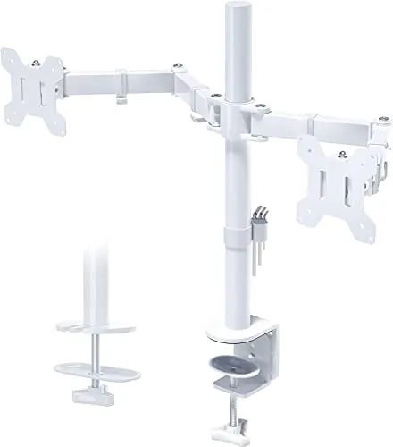 BONTEC Soporte Monitor Doble para Monitor 13-27 Pulgadas LED/LCD, Soporte 2 Monitores Peso Máximo 10KG de Cada Brazo, Giro de 360° y Rotación de 180°, Altura Ajustable, VESA 75/100 mm, Blanco