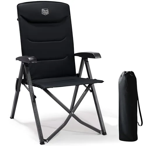 TIMBER RIDGE Silla de Camping Adulto 150kg Silla de Jardín Plegable Portátile de Alta Resistencia Respaldo Alto Sillas Reclinable de 4 Posiciones para Campamento Picnic Jardín Caravana (1 Pc, Negro)