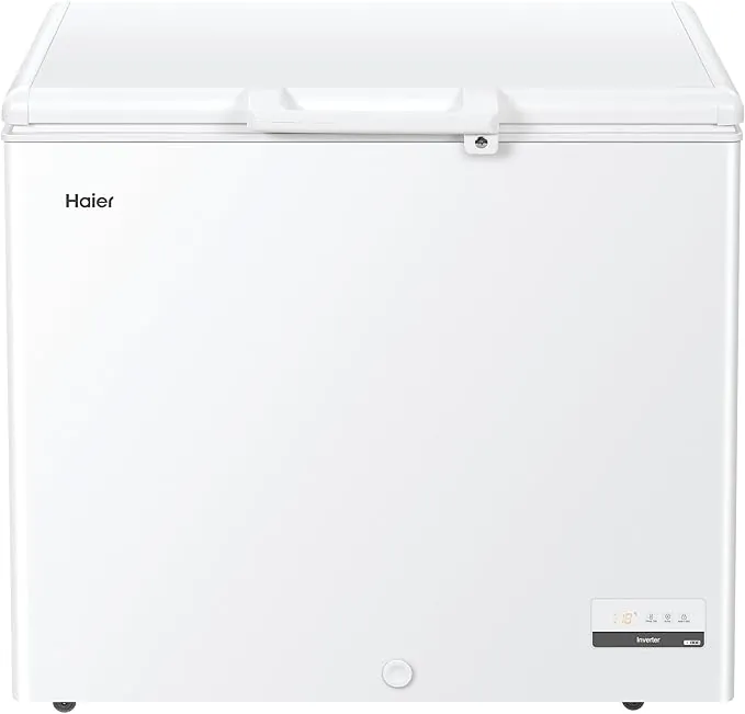 Haier HCE251E Arcon Congelador Horizontal, 248L, Ancho 94cm, Función Fast Freeze y Super Congelación, 2 Cestos Metálicos, Display Digital, Interior de Aluminio Texturizado, Tirador Exterior, Blanco