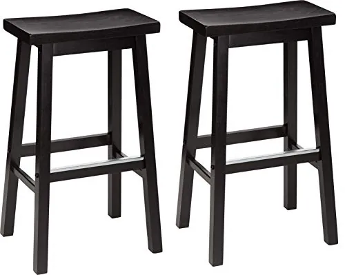 Amazon Basics Juego de 2 taburetes de cocina de madera maciza, taburete de bar, silla de comedor, fácil montaje, moderno, 74 cm de alto, Negro