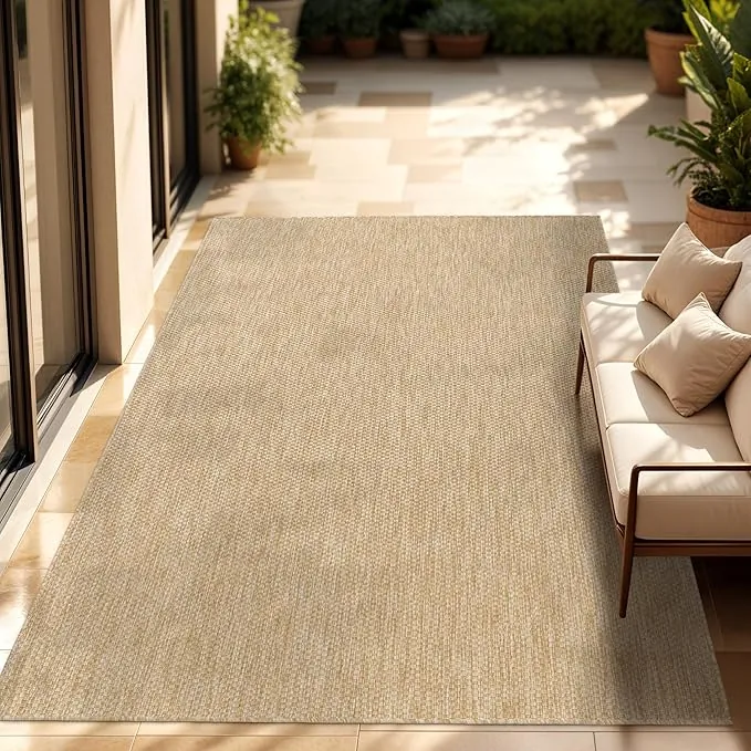 Paco Home Alfombra Exterior Interior Balcón Terraza Alfombra Cocina Monocolor Jaspeado, tamaño:300x400 cm, Color:Naturaleza