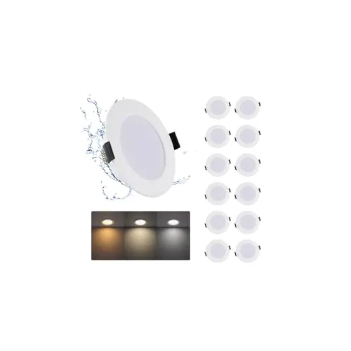 Grebeam 7W LED Techo Empotrable 230V, Downlight Foco Interior para Baño, 3000K/4000K/6000K, Agujero de corte: φ95-110mm Ojos de Buey LED para Techo para Baño Cocina Salón,12er