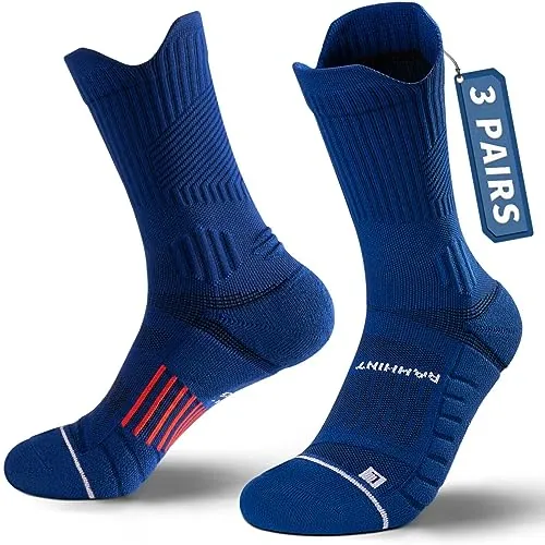 Rahhint Calcetines de Running Largos para Hombre, 3 Pares, Talla 35-38, COOLMAX Transpirables, Antiampollas, Acolchados, con Soporte de Compresión y Arco