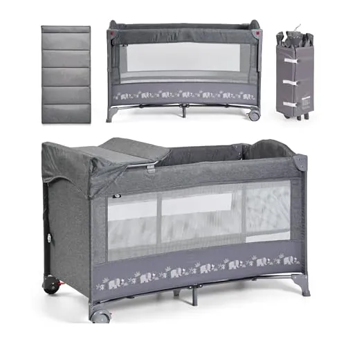 ms BabyWorld – Oxford – Cuna de Viaje y Colecho 2 en 1 | Altura Regulable | Cambiador Incorporado | Mosquitera Incluida | Plegable y Transportable | Unisex | Fácil Montaje y Compacta