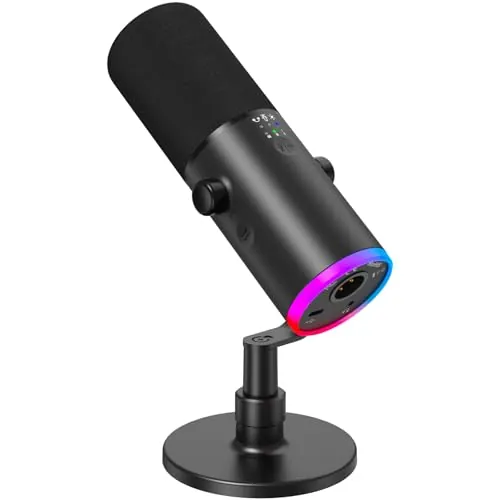 TONOR Microfono de Gaming Dinámico para PC, Micrófono Cardioide Streaming XLR/USB con Soporte de Escritorio para Podcast/Estudio, Cancelación de Ruido IA, RGB Controlable, 3,5 mm, Negro,TD510 Air