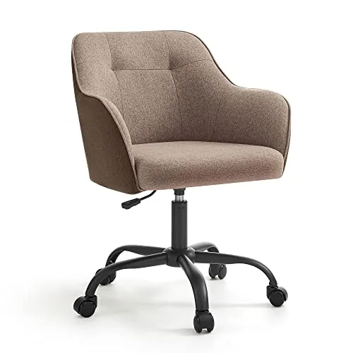 SONGMICS Silla de Estudio, Silla Giratoria, Altura Ajustable, Carga de 110 kg, Marco de Acero, Tela de Algodón-Lino Transpirable, para Estudio, Dormitorio, Marrón OBG019K01