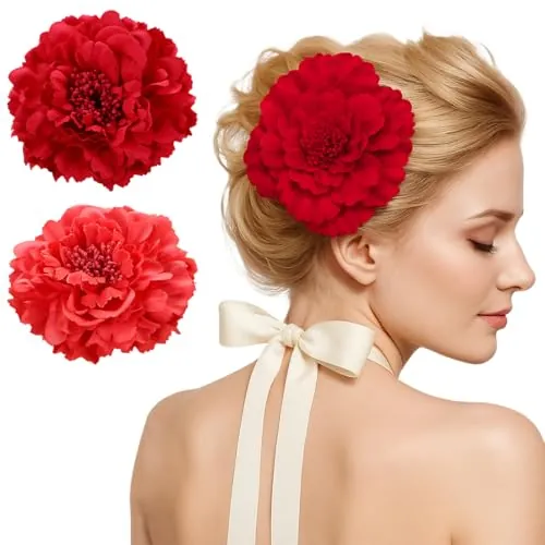 JYNVO 2 broches de flores, horquillas para el pelo, tocados, accesorios para bailarinas de flamenco, novias, mujeres y niñas, Sevilla, fiestas y bodas.