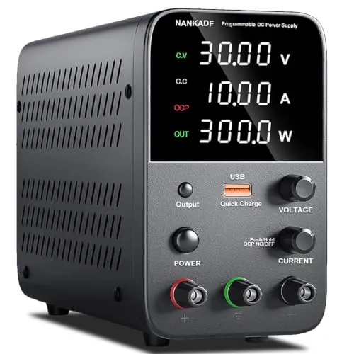 Fuente de alimentación conmutada DC (0-30V,0-10A) Ajustable, Fuente de Alimentación Laboratorio de 4 dígitos de Alta precisión, Fuente de alimentación Variable para Mesa de Laboratorio