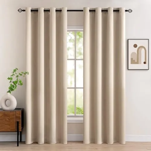 MIULEE Cortinas Opacas Termicas Ojales Salon Dormitorio 2Pz 140x245cm Beige