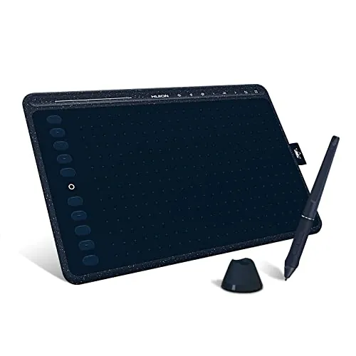 HUION HS611 Tableta Gráfica, Teclas Multimedia BGM | Tableta con Lápiz PW500 sin Batería, Inclinación, Compatible Android, Windows y Mac, Color Azul