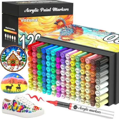 Vozuna 120 Colores Rotuladores Acrílicos Punta Pincel con Tinta Directa