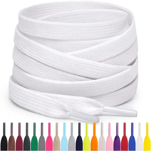 Miscly Cordones Planos para Zapatillas, Disponibles en Varias Tallas y Colores (Blanco, 137 cm)