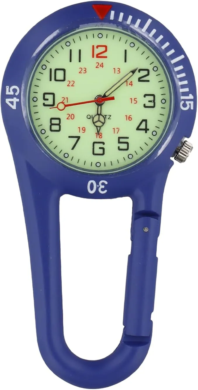Reloj Digital de Deporte con Clip, Llavero de Bolsillo Clip En Mosquetón Bisel Giratorio Esfera Luminosa Reloj Fob para Médicos Enfermeras Paramédicos Escalada Montañismo (Azul)