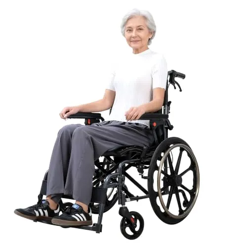 M4 Silla de Ruedas Plegable Autopropulsable Ligera y Resistente | Asiento de 46 cm, Reposapiés Desmontables, Doble Freno, Ruedas Antivuelco, Soporta hasta 120 kg