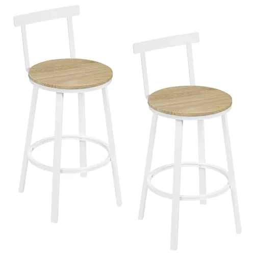 WOLTU Taburetes Altos de Cocina Juego de 2 con Respaldo, Roble Claro | Taburetes con Reposapies, para Comedor, Cafeteria, Barra Cocina