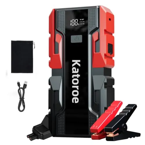 Arrancador de Coches 6000A, Arrancador de Baterias de Coche(10L Gasolina o 8L Diésel), 12V Jump Starter con Pantalla LED, Luz de Emergencia
