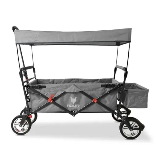 FUXTEC Bollerwagen City CT500, Carro Plegable con Techo UV, con Doble Freno Delantero.- Apto para niños, Ciudad, Campo, Playa o montaña- Tirar o Empujar - Capacidad de Carga 75 kg - Bolsa Trasera
