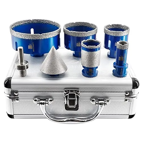 BRSCHNITT Juego de Brocas Diamante - 20/35/50/68/100mm+50mm Brocas Chaflán Biselado+Hexagonal Adaptador Para Porcelanico Baldosa Cerámica Mármol Granito