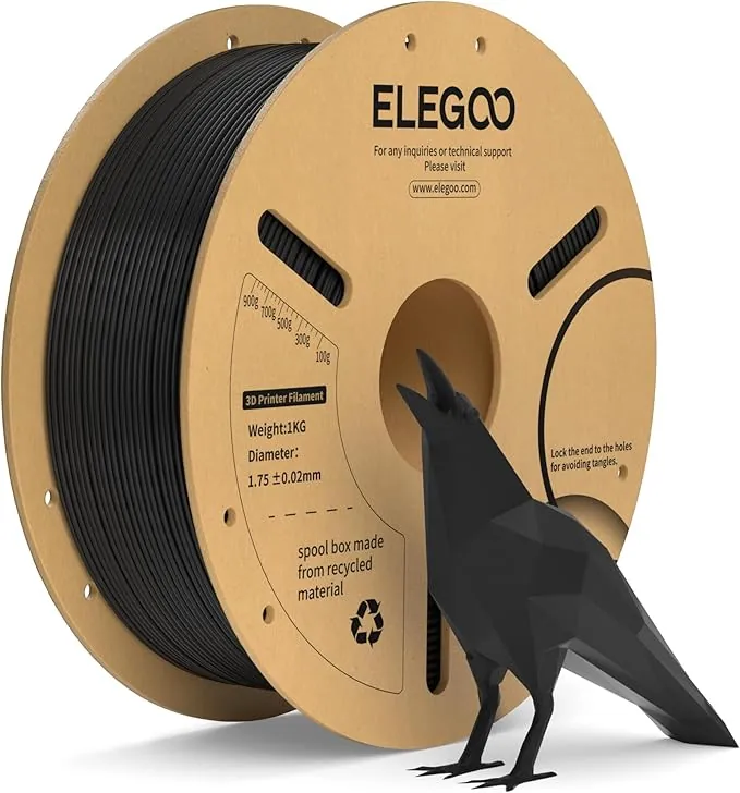 ELEGOO Filamento PLA+ 1.75 1KG Negro, Precisión Dimensional +/- 0.02mm, Carrete Filamento para Mayoría Impresoras 3D