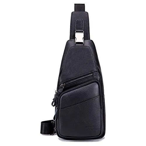 MANNUOSI Shoppers Y Bolsos De Hombro Hombre Moda Casual Piel autentica Bolsos bandolera Negro A