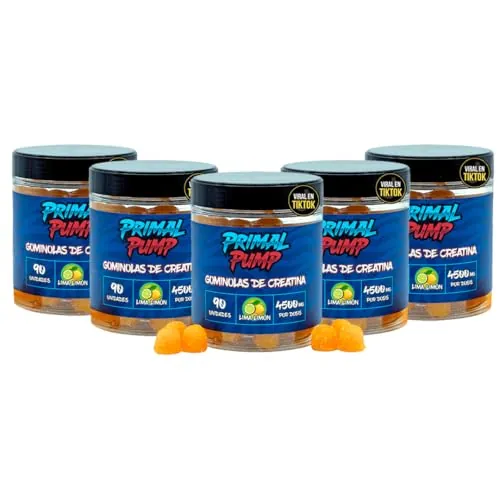 Primal Pump Gominolas de Creatina Monohidratada 4.5g - Creatina en Gominolas para Rendimiento y Potencia - Sin Azúcar, Vegano y Sin Gluten - Sabor Lima Limón (5 Und)