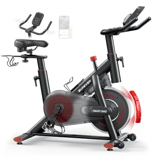 2026 Mejorar Burever Bicicleta Estática con Pantalla LCD Táctil, Objetivos Personalizables, Bici Estática con Soporte para Mancuernas y Portavasos, Volante 15 KG, MAX 170KG
