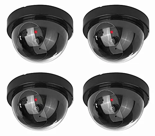 NONMON 4X Cámaras Simuladas para Seguridad Interior/Exterior con LED Luz Roja Intermitente (Negro)
