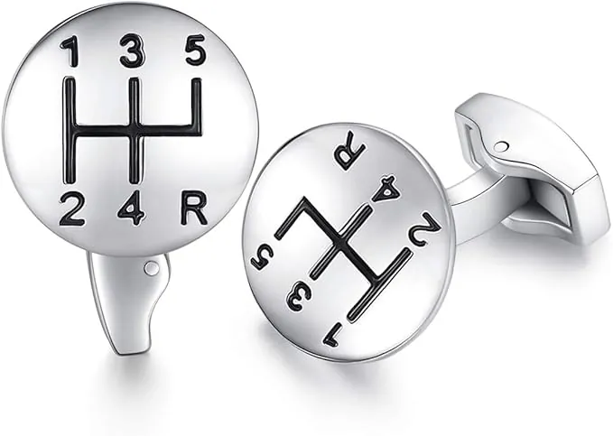 Honey Bear Gemelos para Hombre Camisa - Car Gear Stick Palo de cambios de coches acero inoxidable, Personalizados Para Boda negocio Regalo plata