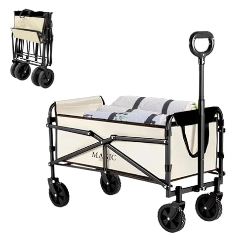MAGIC SELECT Carro de Playa Plegable con Ruedas, 57x39cm, 85L | Para Camping, Picnic, Festivales, Carrito de Mano para Jardín, Con Bolsa y Mango Ajustable, Carretilla con Ruedas