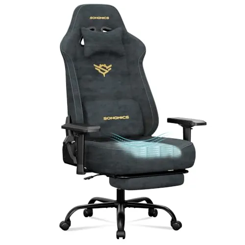 SONGMICS Silla Gaming Ergonómica de Escritorio, Tela de Ante, hasta 200 kg