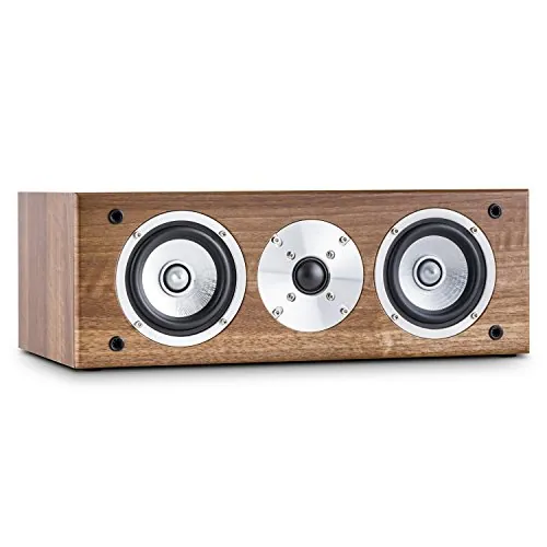 auna - Line 500 CS-WN, altavoz central, altavoz central, altavoz central, 60 W RMS, sistema de 2 vías, pasivo, dos tweeter de 10 cm (4"), un altavoz de agudos de 2,5 cm (1"), conector de fase, conector terminal, nogal