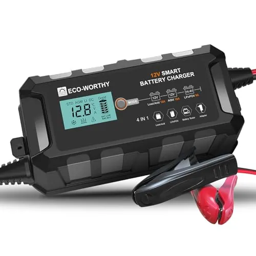 ECO-WORTHY Cargador de batería 10A 12V Mantenimiento para Coche y Barco | Cargador inteligente 10A 12V, activación de litio y mantenimiento automático. Ideal para coche,moto y embarcación.