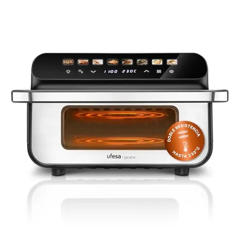 Ufesa Jacana, Freidora Aire 10 L, Doble Resistencia, Horno Electrico de sobremesa, Diámetro 28 cm, Temperatura Max 230º C, Accesorio Grill, Tecnología Air Pulse Ultra 360ºC, Air Fryer