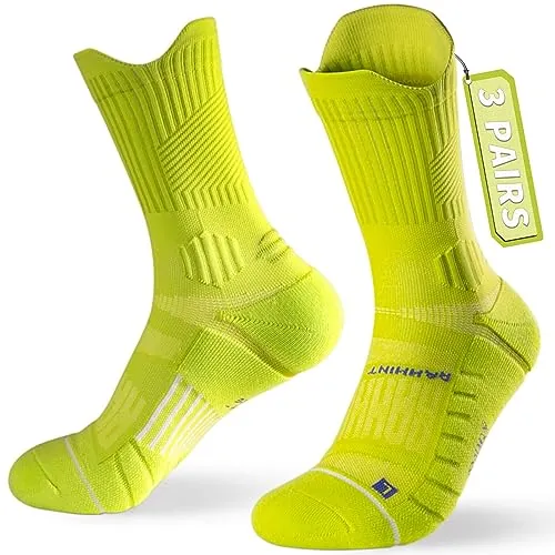 Rahhint Calcetines de Running Largos para Hombre, 3 Pares, Talla 42-47, COOLMAX Transpirables, Antiampollas, Acolchados, con Soporte de Compresión y Arco