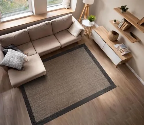 STORESBASIC Alfombra Vinílica Trenzada Antideslizante Interior/Exterior Marrón 80x150 cm
