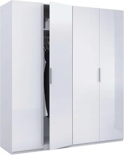 Habitdesign Armario 4 Puertas, 200 cm (Alto) x 180 cm (Ancho) x 52 cm (Fondo), Ropero Grande 4 Puertas, Color Blanco Brillo
