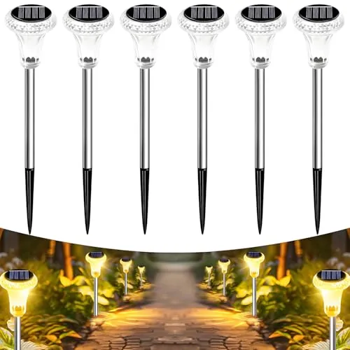 Anmossi Luces Solares Exterior Jardin,6 Piezas LED Lámpara de Camino,3000K Cálido Luz,Impermeable IP65,Luces Solares Led para Patio,Caminos,Terraza,Suelo,Calzada,Césped,Carril